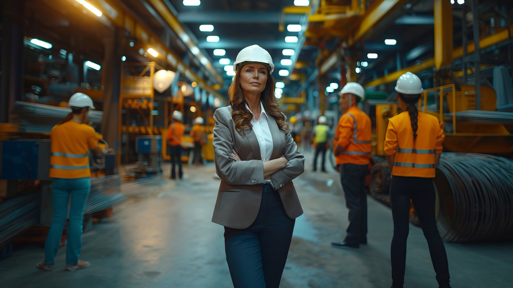 a woman in a hard hat representing the article about employing the right staffing agency