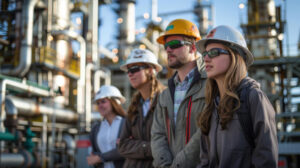 a group of direct hires at a refinery standing next to each other